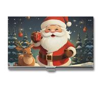 ZLFDSKGY Porte-cartes de visite fin en métal pour homme et femme - Motif Père Noël - Porte-cartes de visite professionnel
