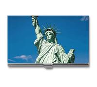ZLFDSKGY Porte-cartes de visite fin en métal pour homme et femme, motif statue de la Liberté, porte-cartes de visite, organisateur professionnel de cartes de visite