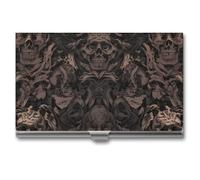ZLFDSKGY Porte-cartes de visite fin en métal pour homme et femme, papier peint gothique pour murs, motif tête de mort, damassé, organiseur professionnel de cartes de visite