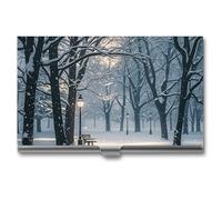 ZLFDSKGY Porte-cartes de visite fin en métal pour homme et femme - Pour l'hiver et la neige qui tombe dans le parc - Porte-cartes professionnel pour cartes de visite