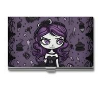 ZLFDSKGY Porte-cartes de visite fin en métal pour homme et femme Violet Noir Goth Porte-cartes de visite professionnel Organiseur de cartes de visite Porte-cartes de crédit