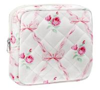 ZLFSRQ Petite trousse de maquillage matelassée pour sac à main, mini pochette matelassée, jolie trousse de maquillage en coton avec compartiments, trousse de maquillage esthétique pour femme, trousse