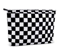 ZLFSRQ Trousse de maquillage à carreaux pour femmes et filles de grande capacité en velours côtelé noir, trousse de maquillage pour sac à main, fermeture éclair, organiseur de produits de toilette,
