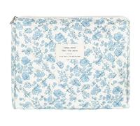 ZLFSRQ Trousse de maquillage matelassée en coton pour femmes et filles avec joli nœud - Trousse de maquillage à fermeture éclair pour sac à main, M Bleu Floral