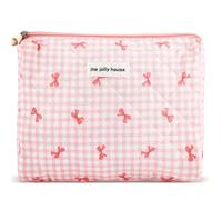 ZLFSRQ Trousse de maquillage matelassée en coton pour femmes et filles avec joli nœud - Trousse de maquillage à fermeture éclair pour sac à main, rose