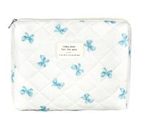 ZLFSRQ Trousse de maquillage matelassée en coton pour femmes et filles avec joli nœud - Trousse de maquillage à fermeture éclair pour sac à main, M Nœud bleu
