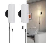 ZLGUBAY 2 Pack LED Lampes Murales Avec Prise Et Interrupteur, Lampe De Bord De Lit Noire Intérieure Avec Prise G9, Base Métallique Et Ombre En Tissu Blanc, éclairage Mural Pour Salon Couloir Chambre