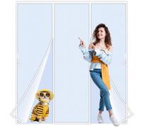 Zlhloj Moustiquaire Porte Fenêtre, 240x215 cm Maille Très Fine Dense, Moustiquaire Porte Fermeture Aimantée Magnétique Automatique, Rideaux Anti Mouches et Insect, Bande Adhésive Sans Perçage Blanc