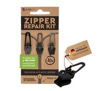 Zlideon Kit Universel de Réparation de Fermeture Éclair pour Fermetures en Plastique et en Métal - Lot de 3 Pièces, Noir (L) | Curseur de Remplacement Instantané pour Denim | Fabriqué en Allemagne