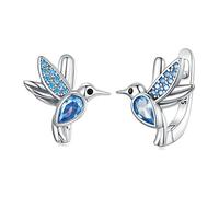 ZLING 925 Argent Sterling Mignon Colibri Oreille Clips pour Femmes Brillant Bleu Zirconium Oiseau Piercing Boucles d'oreilles Bijoux Fins