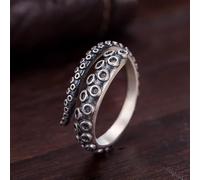 ZLING 925 Sterling Silver Retro Octopus Ring pour Hommes Femmes Taille Réglable Wrap Ring Punk Gothique Bijoux