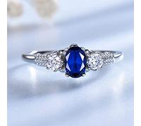 ZLING Bagues en Saphir Bleu pour Femmes Bijoux en Argent Sterling 925 Massif Coupe Ovale Pierre Précieuse Bleue Bijoux De Fiançailles Élégants