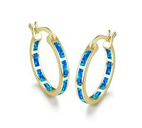 ZLING Boho Femme Bleu Blanc Opale Boucles d'oreilles Couleur Or Jaune Boucles d'oreilles De Mariage pour Les Femmes Vintage Mariée Ronde Grandes Boucles d'oreilles Cerceau