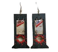 ZLING Boucles d'oreilles en Bois Teinté De Sang De Guillotine Marron Noir Horrible Exagérée Longue Gland Boucles d'oreilles Pendantes d'halloween Bijoux Sombres