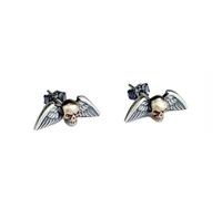 ZLING Punk Crâne Aile Diable Boucles d'oreilles pour Homme 925 Argent Sterling Démon Oreille Piercing Goujons Unisexe Gothique Boucle d'oreille Bijoux