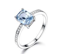 ZLING Rectangle Créé Bague Topaze Bleu Ciel Véritable 925 Bijoux en Argent Sterling Anneaux De Pierres Précieuses Colorées pour Les Femmes Cadeau Bijoux Fins