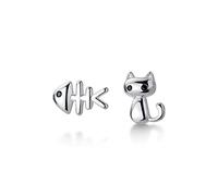 ZLING Véritable 925 en Argent Sterling Doux Asymétrique Chat Poisson Os CZ Boucles d'oreilles pour Les Femmes Bijoux De Mariage