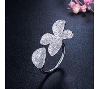 ZLING Zircons Redimensionnables Luxe Or Rose Couleur Argent Cubique Zircone Fleur Feuille Ouvert Manchette Anneaux Femmes Fiançailles Fête Cadeau