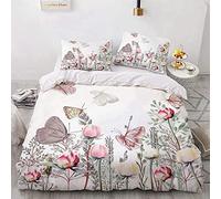 ZLJBB Housse de Couette 240x260 cm Fleurs Et Papillons, Parure de Lit 2 Personnes Microfibre avec la Fermeture Eclaire et 4 Rubans d'angle, avec 2 Taies d'oreiller 65x65 cm…