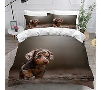 ZLKEJI 3D Chien de Compagnie Housse de Couette 140x200cm,Chiot Teckel Parure de Lit,Teckel Animal Chien Housse Couette Enfants Garçon Fille 1 Personne,2 Taies d'Oreillers 50x75cm