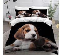 ZLKEJI 3D Chien de Compagnie Housse de Couette 140x200cm,Jeune Beagle Parure de Lit,Noir Animal Chien Housse Couette Enfants Garçon Fille 1 Personne,2 Taies d'Oreillers 50x75cm