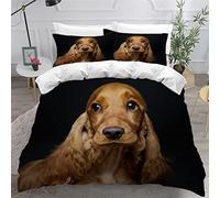 ZLKEJI 3D Chien de Compagnie Housse de Couette 140x200cm,Jeune Cocker Parure de Lit,Noir Animal Chien Housse Couette Enfants Garçon Fille 1 Personne,2 Taies d'Oreillers 50x75cm