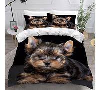 ZLKEJI 3D Chien de Compagnie Housse de Couette 200x200cm,Mignon Yorkshire Terrier Parure de Lit,Noir Animal Chien Housse Couette Enfants Garçon Fille 2 Personne,2 Taies d'Oreillers 50x75cm