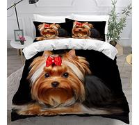 ZLKEJI 3D Chien de Compagnie Housse de Couette 220x240cm,Beau Yorkshire Terrier Parure de Lit,Noir Animal Chien Housse Couette Enfants Garçon Fille 2 Personne,2 Taies d'Oreillers 50x75cm