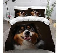 ZLKEJI 3D Chien de Compagnie Housse de Couette 240x260cm,Berger Australien Parure de Lit,Noir Animal Chien Housse Couette Enfants Garçon Fille 2 Personne,2 Taies d'Oreillers 50x75cm