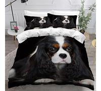 ZLKEJI 3D Chien de Compagnie Housse de Couette 240x260cm,Chien Cavalier King Charles Spaniel Parure de Lit,Noir Animal Chien Housse Couette Enfants Garçon Fille 2 Personne,2 Taies d'Oreillers 50x75cm