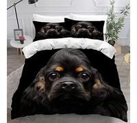 ZLKEJI 3D Chien de Compagnie Housse de Couette 240x260cm,Cocker Anglais Parure de Lit,Noir Animal Chien Housse Couette Enfants Garçon Fille 2 Personne,2 Taies d'Oreillers 50x75cm
