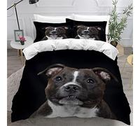 ZLKEJI 3D Chien de Compagnie Housse de Couette 240x260cm,Staffordshire Bull Terrier Parure de Lit,Noir Animal Chien Housse Couette Enfants Garçon Fille 2 Personne,2 Taies d'Oreillers 50x75cm