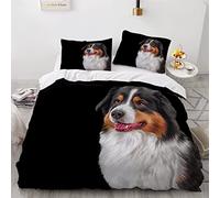 ZLKEJI Chien Housse de Couette 140x200cm, Berger Australien Parure de litNoir 3D Ensemble de Literie Chien de Compagnie Microfibre Literie Set avec Taies d'oreillers Fille Garçon Adulte
