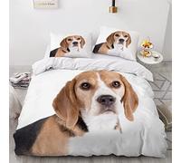 ZLKEJI Chien Housse de Couette 220x240cm, Beagle Blanc Parure de litBlanc 3D Ensemble de Literie Chien de Compagnie Microfibre Literie Set avec Taies d'oreillers Fille Garçon Adulte