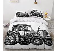 ZLKEJI Housse de Couette 220x240cm Ado Garçons, Tracteur Parure de Lit,3D Moissonneuse-Batteuse DessinéE à La Main Housse De Couette Microfibre avec Fermeture Eclaire et 2 Taie Oreiller 50x75cm
