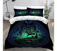 ZLKEJI Vikings Housse de Couette 200 x 200cm Armoiries Vikings Parure de lit Bateau Viking Housse Couette Adulte Enfants Ado Garçons Fille Microfibre avec 2 taies 50x75cm Noir Blanche