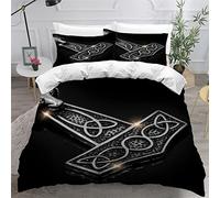 ZLKEJI Vikings Housse de Couette 200 x 200cm ModèLe De GéOméTrie SacréE Parure de lit Anciens Vikings Housse Couette Adulte Enfants Ado Garçons Fille Microfibre avec 2 taies 50x75cm Noir Blanche