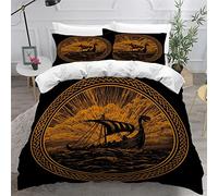 ZLKEJI Vikings Housse de Couette 220 x 240cm Bateau Viking Parure de lit Anciens Vikings Housse Couette Adulte Enfants Ado Garçons Fille Microfibre avec 2 taies 50x75cm Noir Blanche