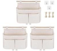 ZLKRHAK 1 lot de 3 sacs de rangement en coton et lin, sacs de rangement suspendus derrière la porte, sac de rangement pour le mur, convient pour les jouets, les vêtements, les petites pièces, etc.