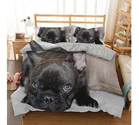 ZLLHAPPY Housse De Couette 220 X240 Bouledogue Français Animal Compagnie Parure Lit avec 2 Personnes 220X240 Polyester 3 Pieces Fermeture Eclair