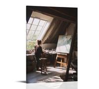 ZLLJXFZZ Art mural moderne à suspendre avec un peintre au travail dans un grenier ensoleillé 30 x 45 cm