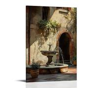 ZLLJXFZZ Décoration murale moderne à suspendre avec fontaine dans une vieille piazza italienne, lumière douce de l'après-midi, 20 x 30 cm