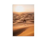 ZLLJXFZZ Décoration murale moderne à suspendre avec une vaste scène de désert avec des dunes de sable, un chameau solitaire et un soleil flamboyant, 60 x 90 cm