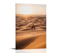 ZLLJXFZZ Décoration murale moderne à suspendre avec une vaste scène de désert avec des dunes de sable, un chameau solitaire et un soleil flamboyant 30 x 45 cm