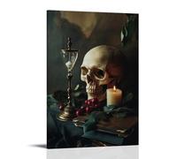 ZLLJXFZZ Décoration murale moderne à suspendre avec une vie morte de style baroque avec crâne, bougie et sablier (thème vanitas) 60 x 90 cm