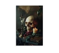 ZLLJXFZZ Décoration murale moderne à suspendre avec une vie morte de style baroque avec crâne, bougie et sablier (thème vanitas) 20 x 30 cm