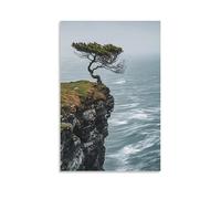ZLLJXFZZ Décoration murale moderne à suspendre représentant un arbre soufflé par le vent sur une falaise sur la mer, 50 x 75 cm