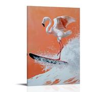 ZLLJXFZZ Peinture à l'huile animale d'un flamant rose avec un équilibre parfait sur un fond de pêche en poudre. Décoration murale moderne à suspendre, 50 x 75 cm