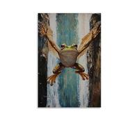 ZLLJXFZZ Peinture à l'huile animale - Une grenouille ailée entre deux cascades, atmosphère à l'huile fraîche, arrière-plan aigue-marine, décoration murale moderne à suspendre, affiche d'art 20 x 30 cm