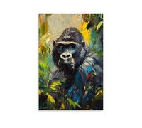 ZLLJXFZZ Peinture à l'huile - Poster animal à dos argenté dans la jungle expressionniste - Décoration murale moderne à suspendre - 50 x 75 cm